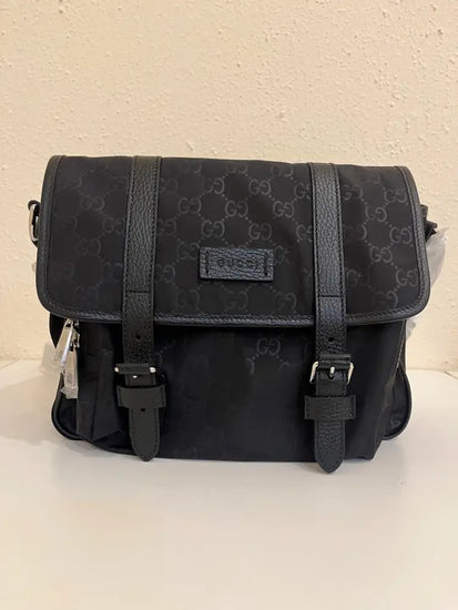 Gucci Flap Messenger Nylon Gg Sling Bag Black Crossbody