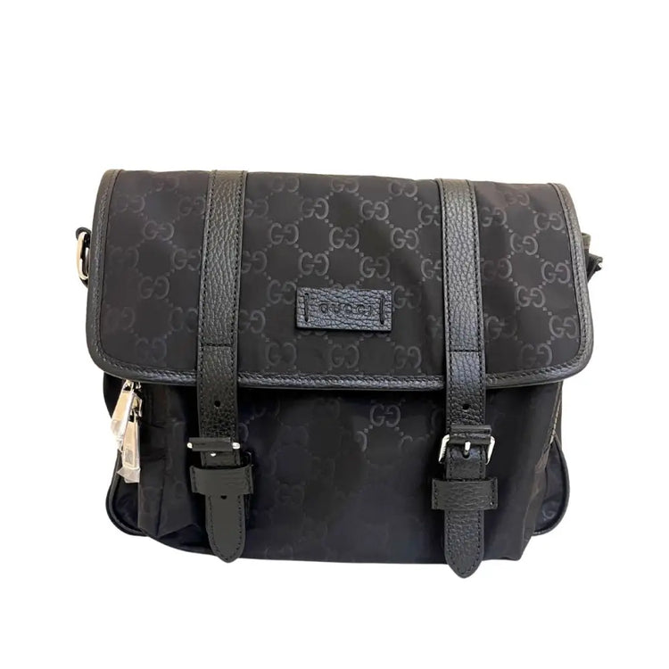 Gucci Flap Messenger Nylon Gg Sling Bag Black Crossbody