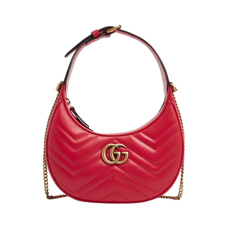 Gucci Gg Marmont Halfmoon Red Ghw Shoulder Bag