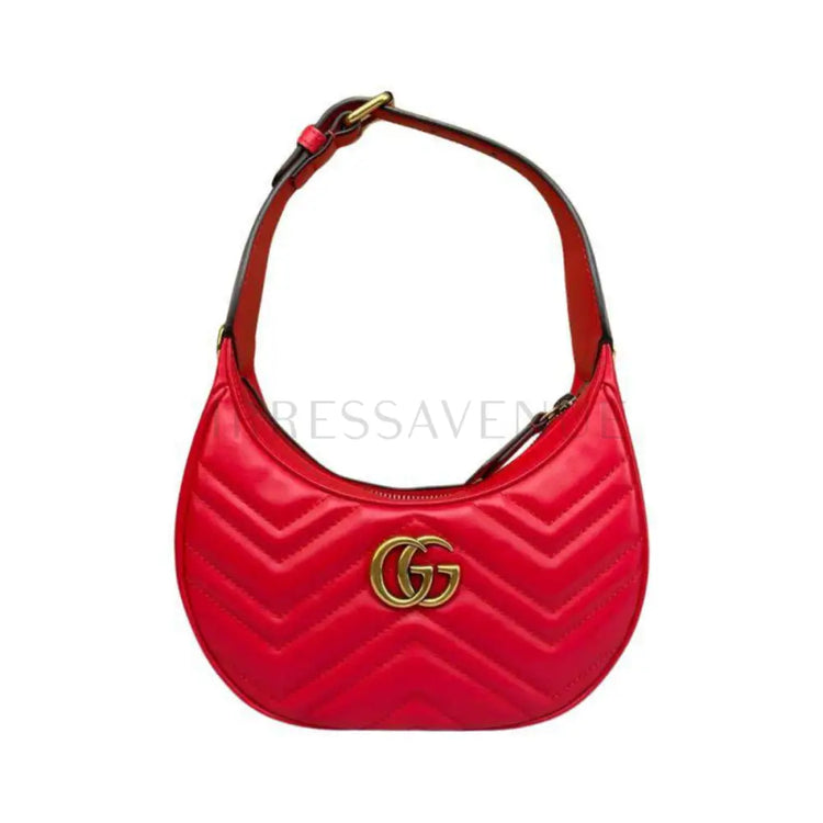 Gucci Gg Marmont Halfmoon Red Ghw Shoulder Bag