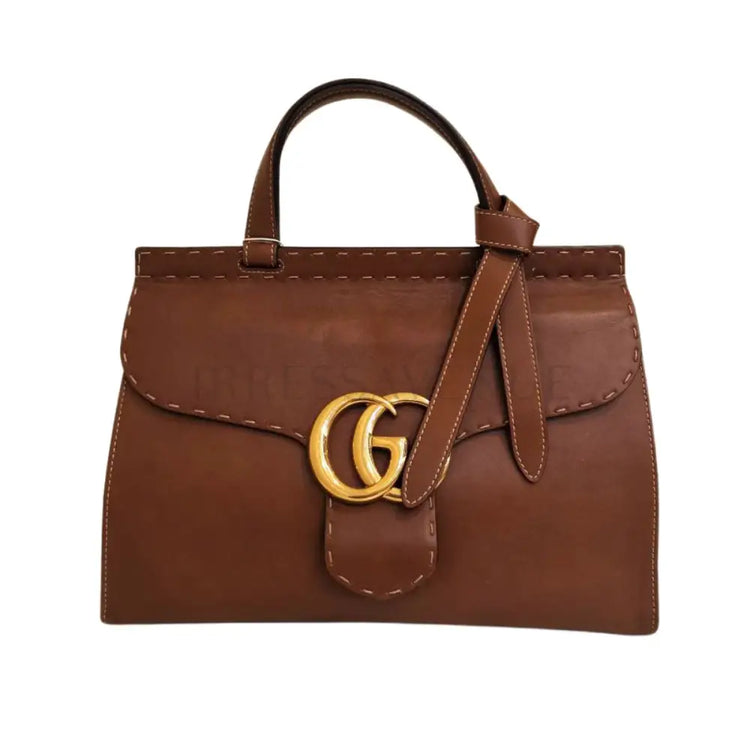 Gucci Gg Marmont Leather Top Handle Bag Ghw Brown Hand