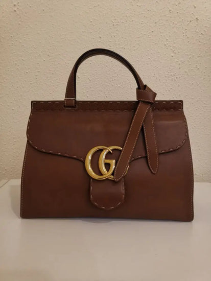 Gucci Gg Marmont Leather Top Handle Bag Ghw Brown Hand