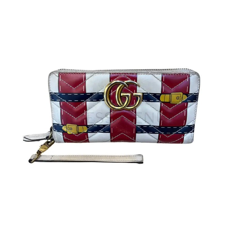 Gucci Gg Marmont Trompe Wallet Red White