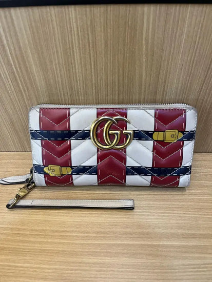 Gucci Gg Marmont Trompe Wallet Red White