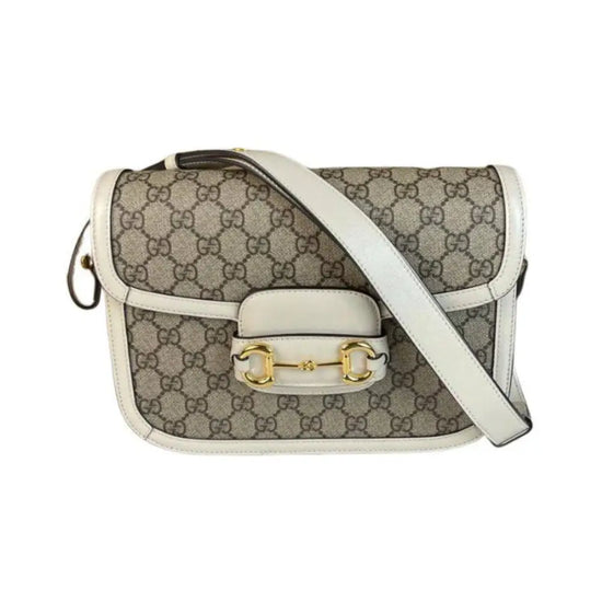 Gucci Horsebit 1955 Canvas White Crossbody Bag