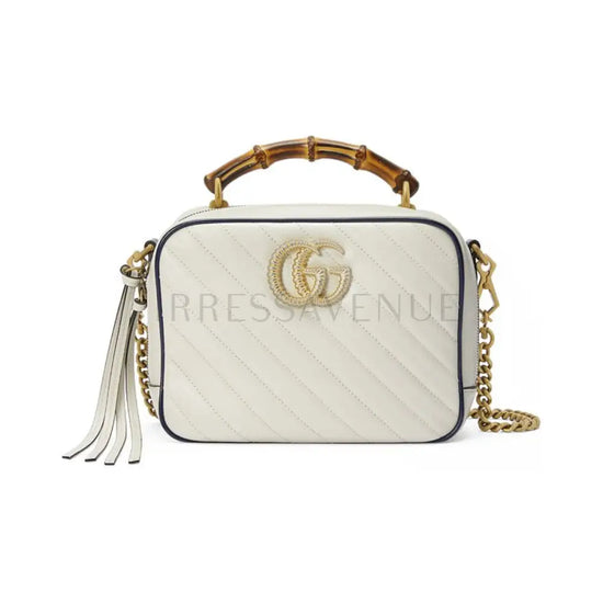 Gucci Marmont Bamboo Top Handle White Crossbody Bag