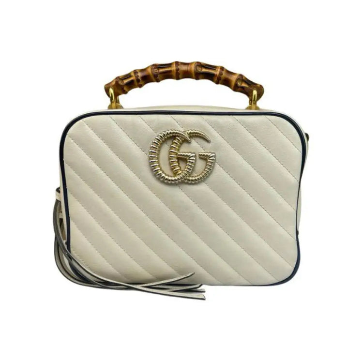 Gucci Marmont Bamboo Top Handle White Crossbody Bag