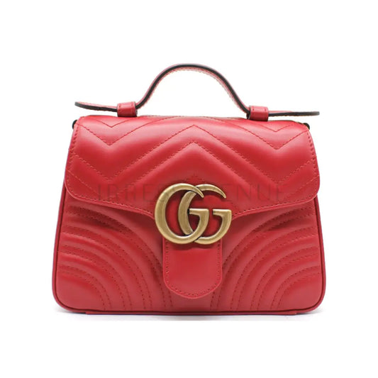 Gucci Marmont Mini Top Handle Red Ghw Crossbody Bag