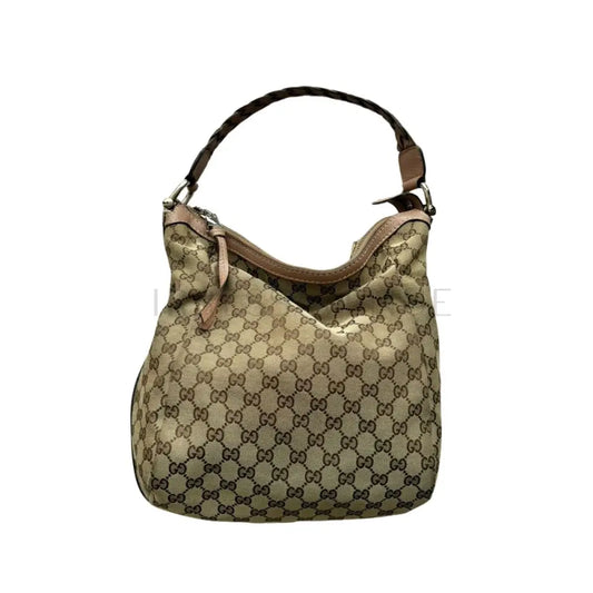 Gucci Monogram Canvas Tote Bag With Braided Leather Brown 2007 Shoulder