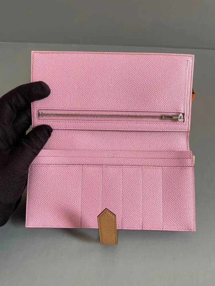 Hermes Bearn Soufflet Verso Chai/Mauve Sylvestre Epsom Leather Phw Stamp U Wallet