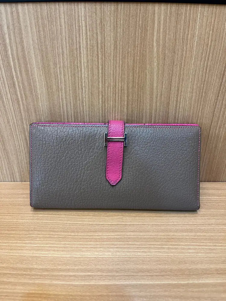 Hermes Bearn Wallet Etoupe Pink Phw Stamp O