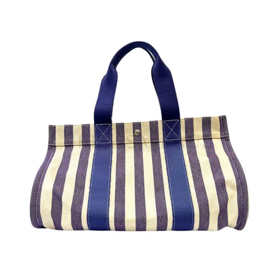 Hermes Canvas Tote In White/Purple Handbag