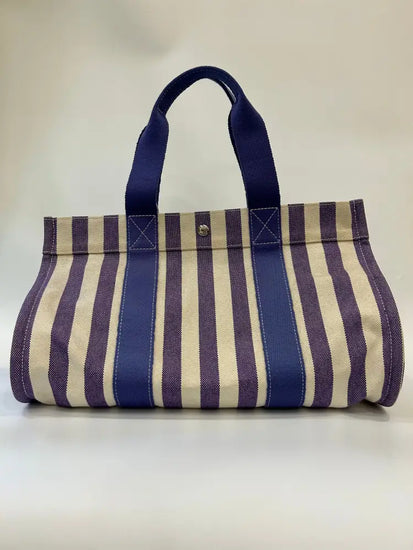 Hermes Canvas Tote In White/Purple Handbag