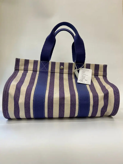 Hermes Canvas Tote In White/Purple Handbag