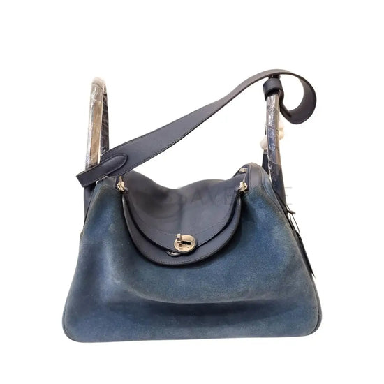 Hermes Lindy 30 Blue Suede Phw Handbag