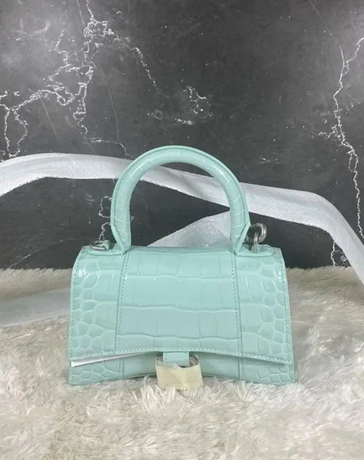 Hourglass Mini Croco Embossed Green Mint Shw Bag