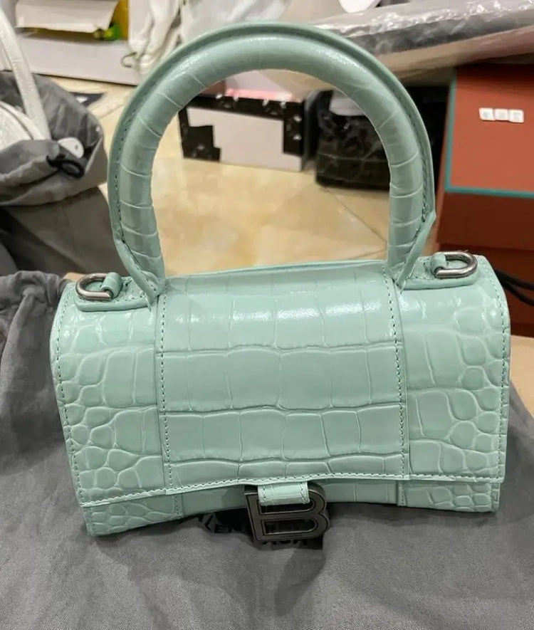 Hourglass Mini Croco Embossed Green Mint Shw Bag