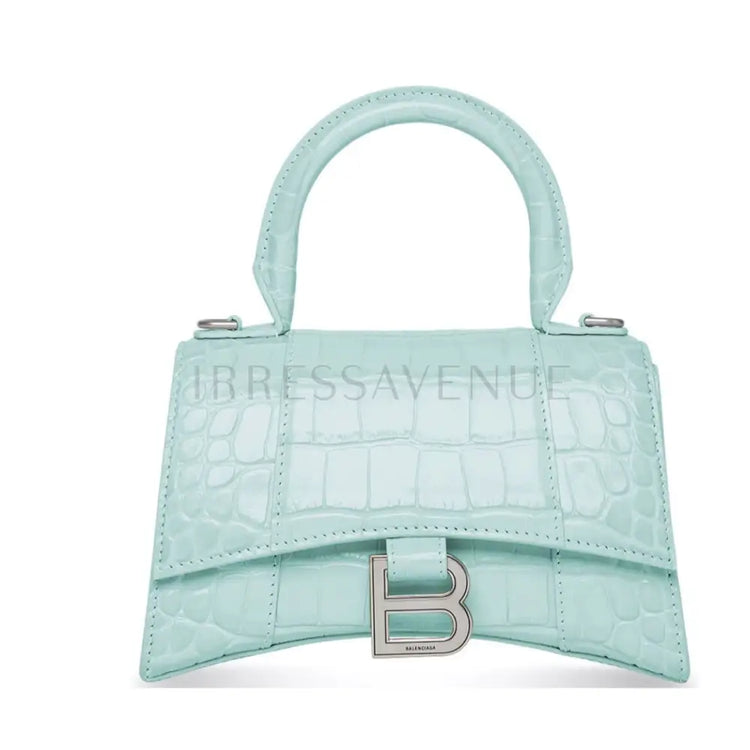 Hourglass Mini Croco Embossed Green Mint Shw Bag