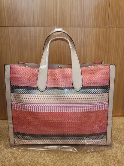 Kate Spade Manhattan Woven Striped Fabric Large Tote In Pink Bag