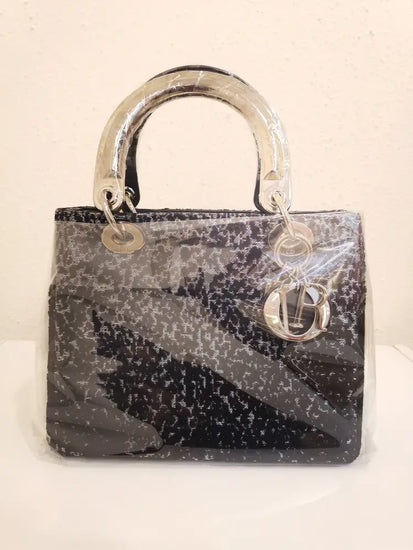 Lady Dior Medium Silver Metalic / Black Wool (2014) Handbag