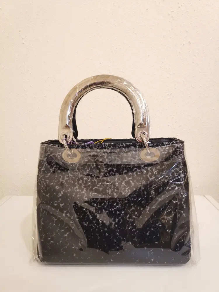 Lady Dior Medium Silver Metalic / Black Wool (2014) Handbag