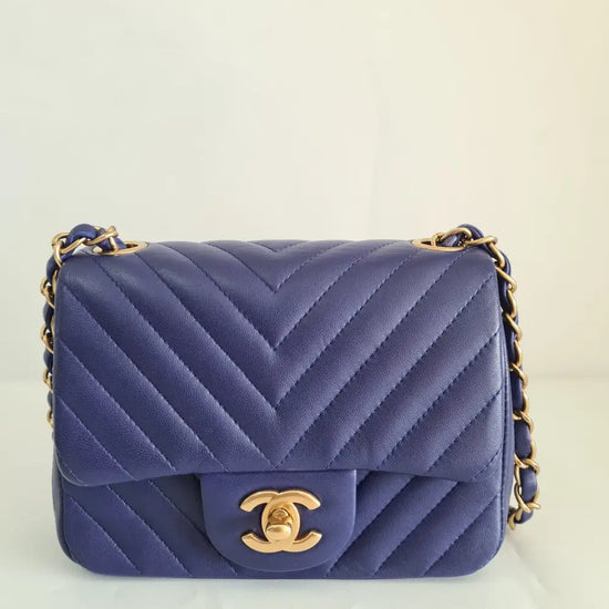 Lambskin Chevron Mini Square Flap Bag Shoulder