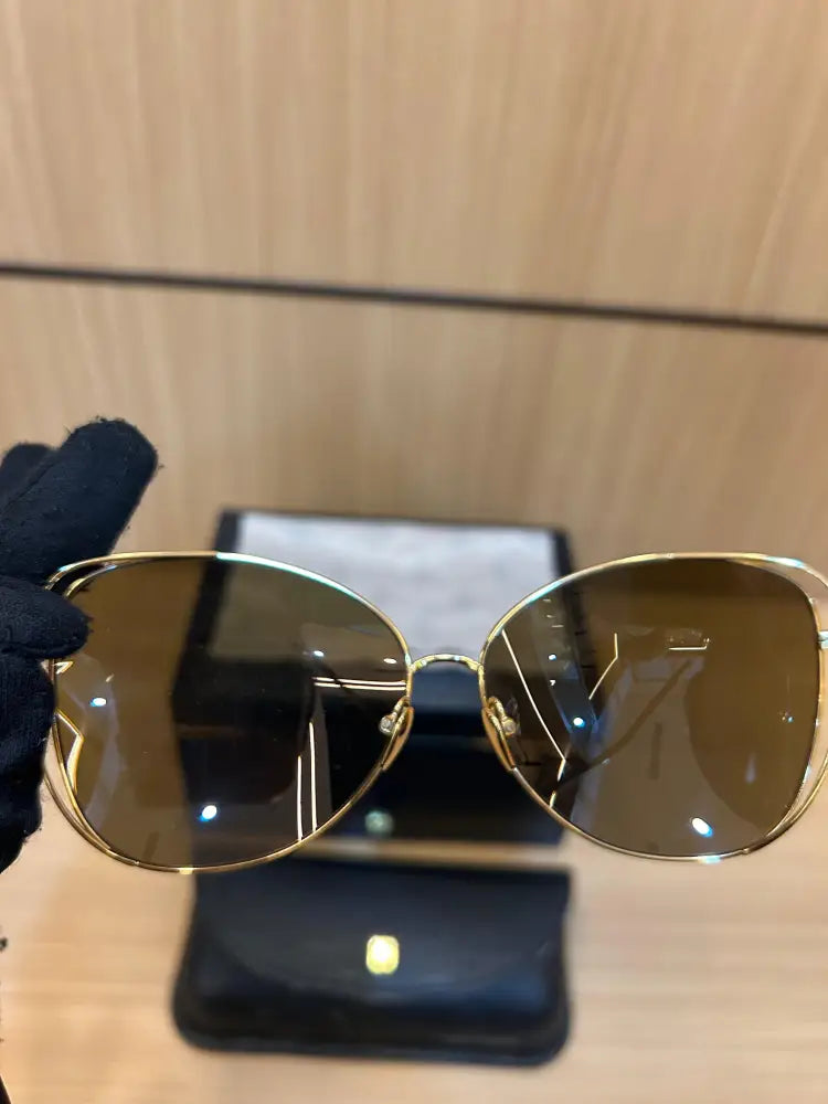 Linda Farrow Dinah Cat Eye Sunglasses In Yellow Gold