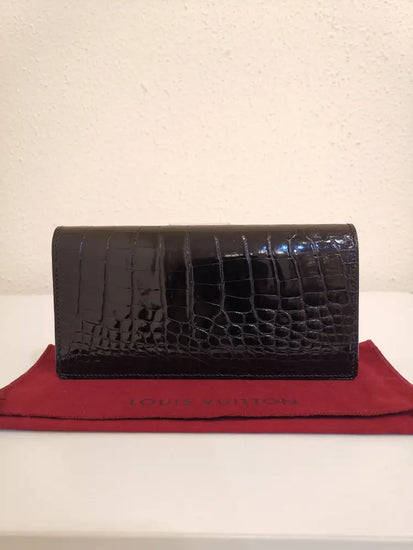 Louis Vuitton Alligator Black Shiny Brazza Wallet Ghw (2013)