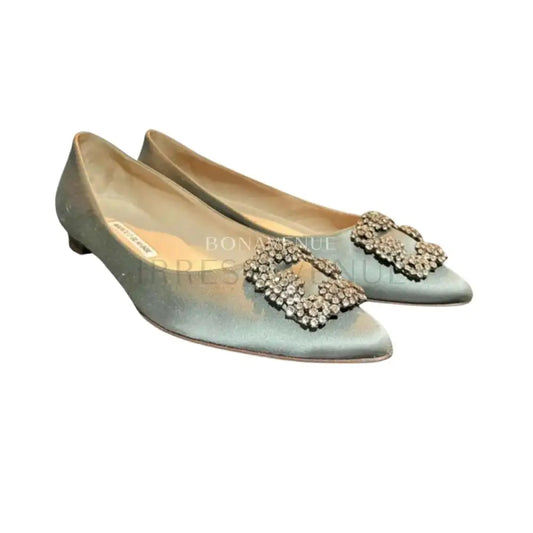 Manolo Blahnik Hangisiflat Pumps Flat Shoes Sage Light Green 2022