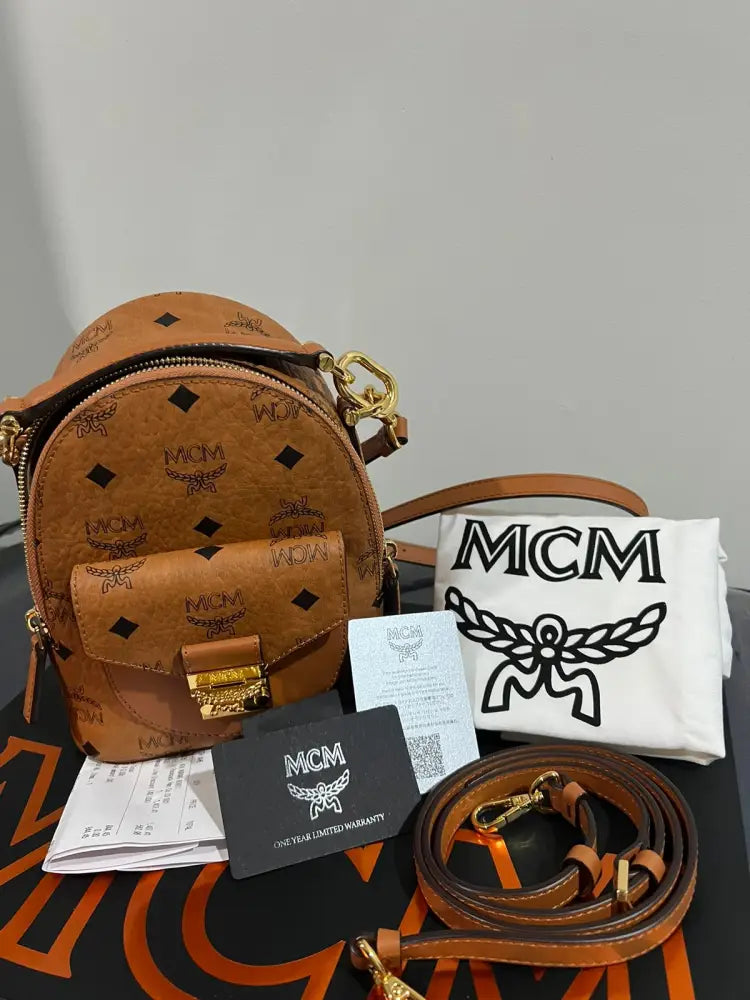 Mcm X Tracy Backpack In Visetos Size Mini Cognac