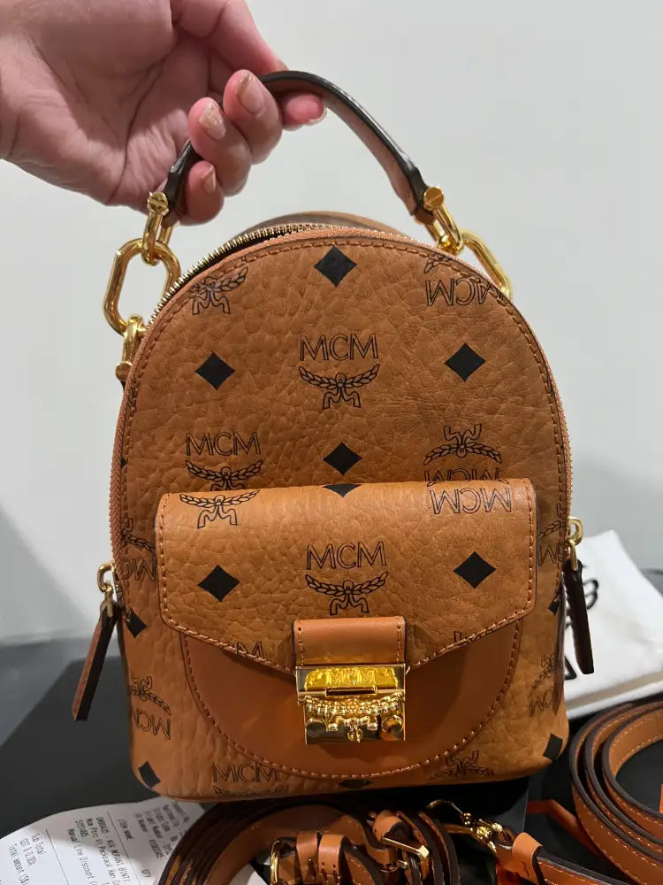 Mcm X Tracy Backpack In Visetos Size Mini Cognac