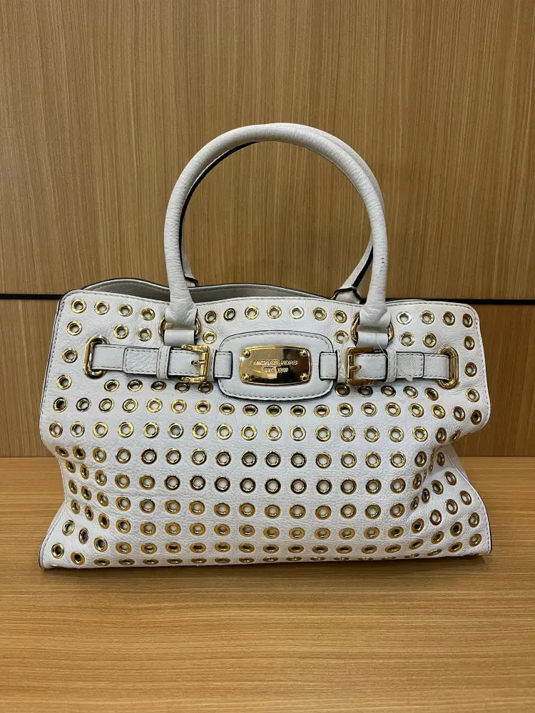 Michael Kors Studded Leather Satchel White Handbag