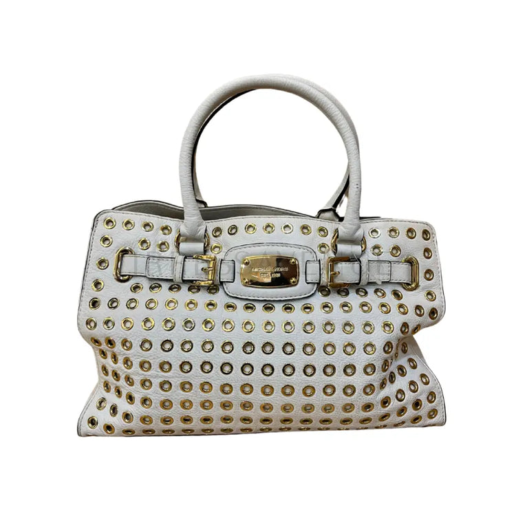 Michael Kors Studded Leather Satchel White Handbag