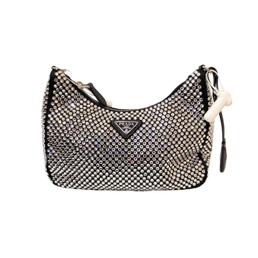 Prada Black Re-Edition Crystal Embellished Cross Body Bag Shoulder