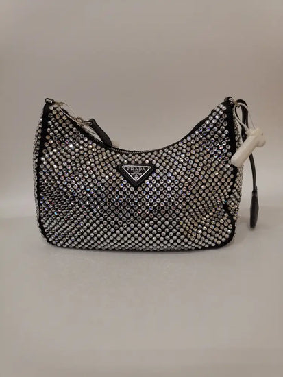 Prada Black Re-Edition Crystal Embellished Cross Body Bag Shoulder