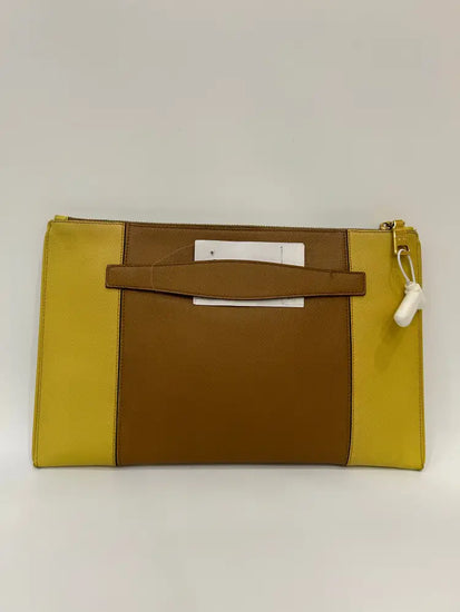 Prada Clutch Saffiano 2 Tone Yellow/Caramel Pouch &