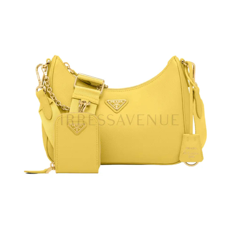 Prada Multipochette Saffiano Yellow Ghw Shoulder Bag