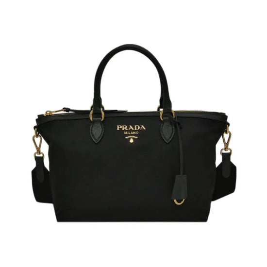 Prada Nylon Shopper With Wide Logo Strap Handbag