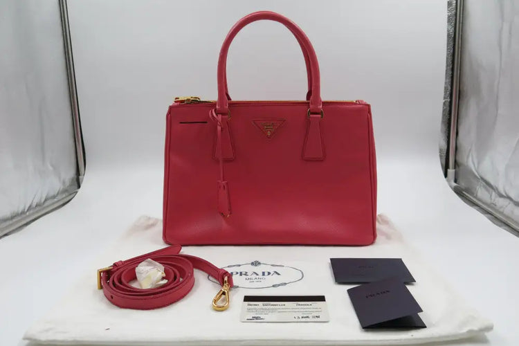 Prada Saffiano 30Cm 2 Zip Fragola Shoulder Bag