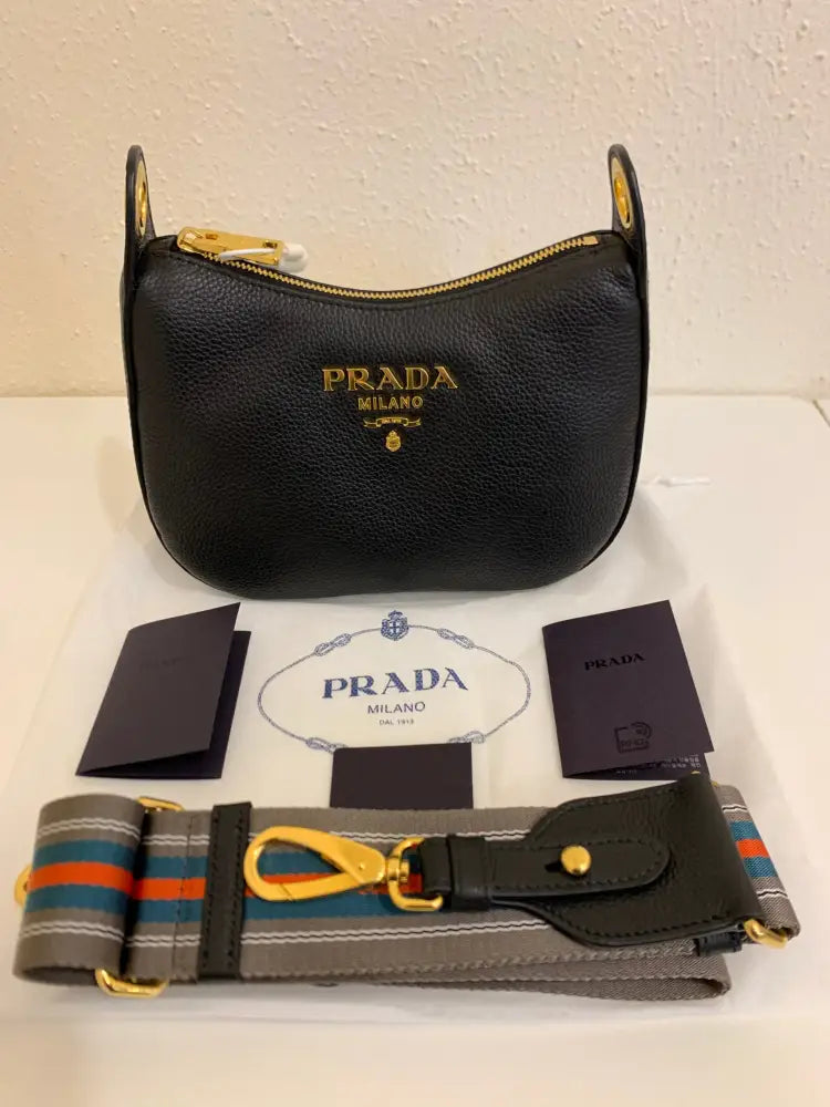 Prada Small Hobo Sacca Sling Bag Black Crossbody