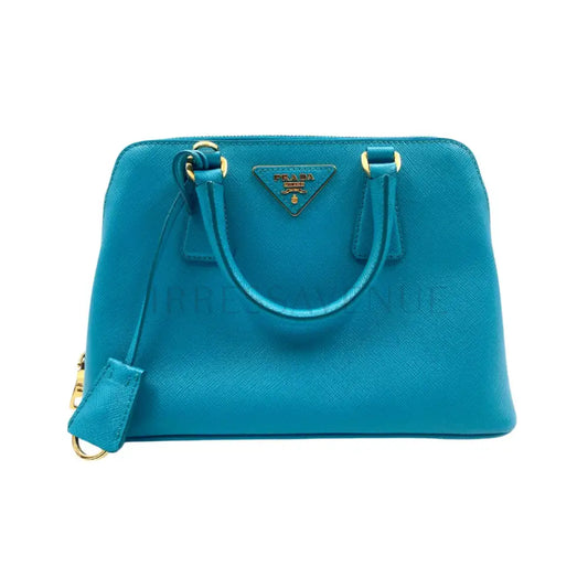 Prada Teal Saffiano Lux Leather Promenade Blue Shoulder Bag