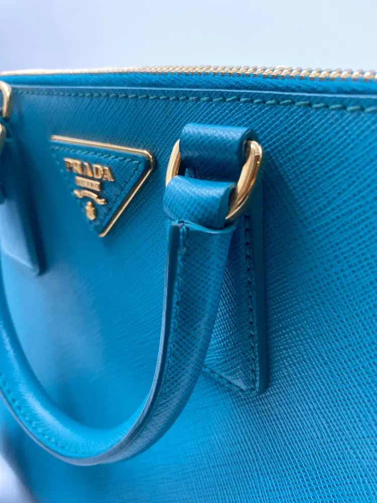 Prada Teal Saffiano Lux Leather Promenade Blue