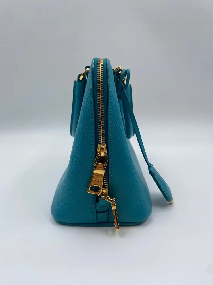 Prada Teal Saffiano Lux Leather Promenade Blue