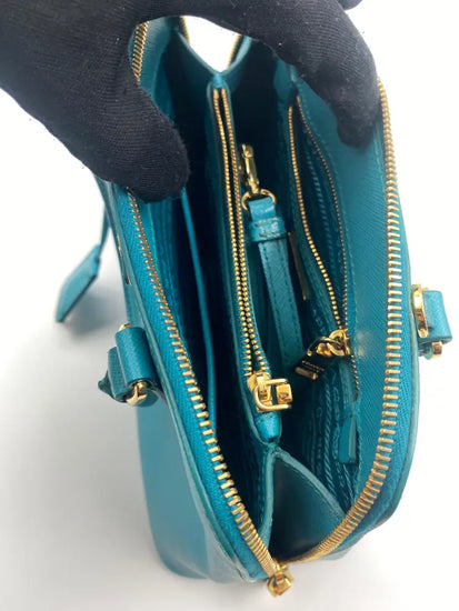 Prada Teal Saffiano Lux Leather Promenade Blue