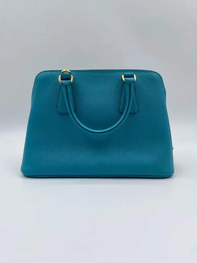 Prada Teal Saffiano Lux Leather Promenade Blue