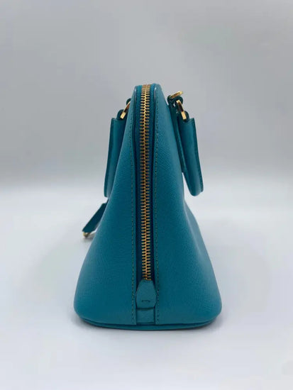 Prada Teal Saffiano Lux Leather Promenade Blue