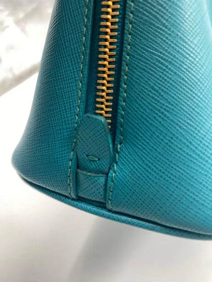 Prada Teal Saffiano Lux Leather Promenade Blue