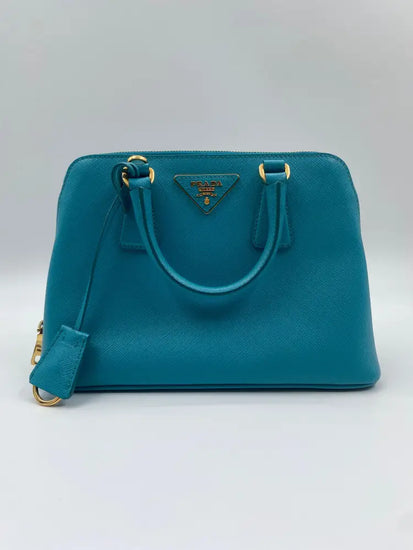 Prada Teal Saffiano Lux Leather Promenade Blue