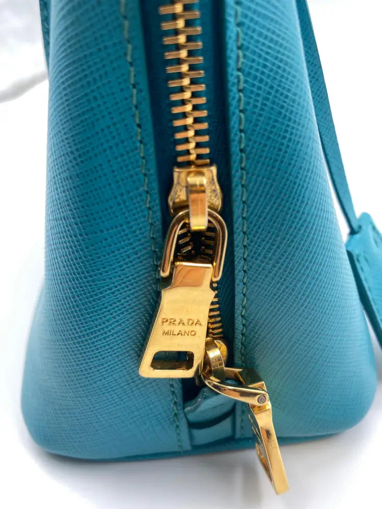 Prada Teal Saffiano Lux Leather Promenade Blue