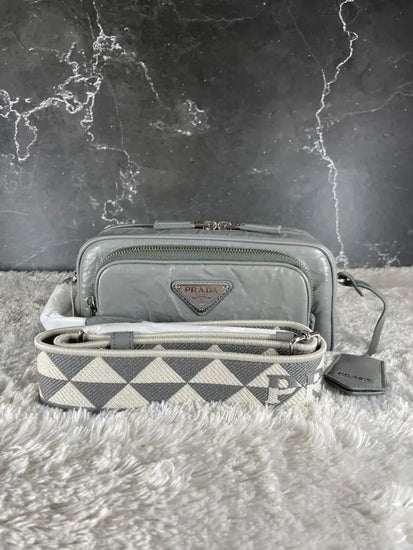 Prada Vintage Leather Crossbody Bag In Grey